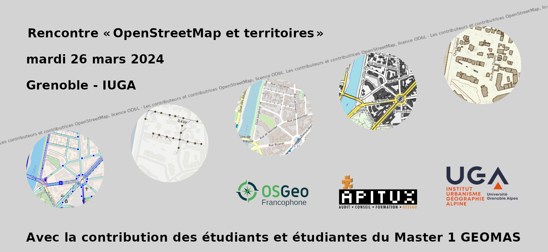 bannière Rencontre OpenStreetMap et territoires - mardi 26 mars 2024 à Grenoble